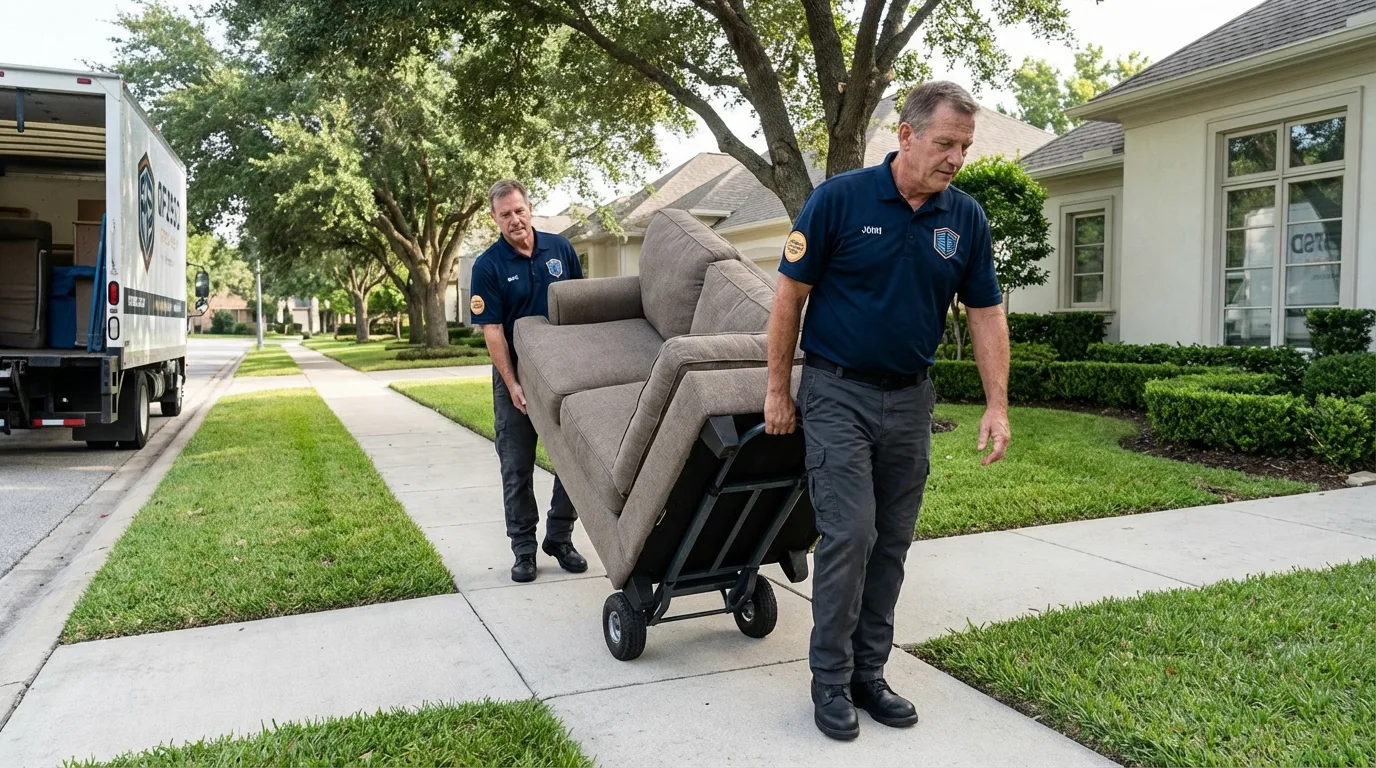 Local residential moving crew loading furniture in Lorena, TX